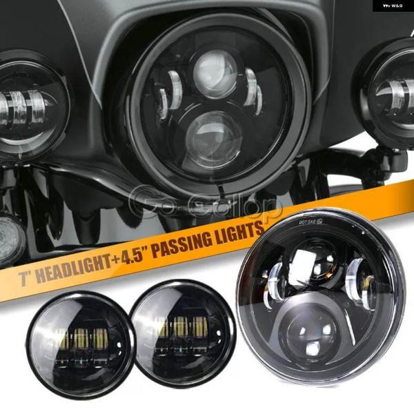 並行輸入品1セット 7インチ LED オートバイ プロジェクター ヘッドライト + 4.5インチ L...