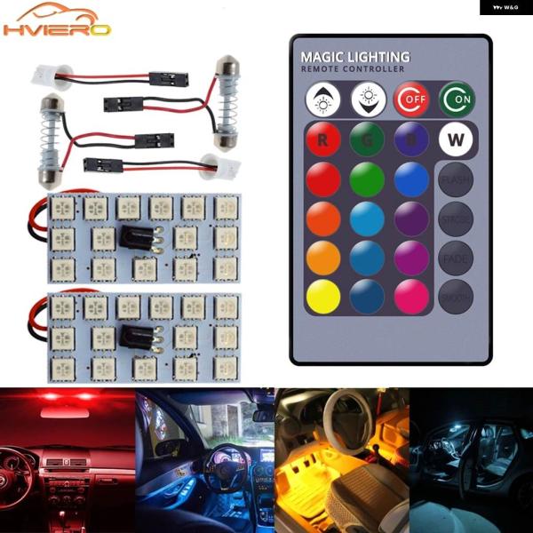並行輸入品 2個 車用 LED T10 12V リモコン パネル 室内ドアランプ アダプター RGB...