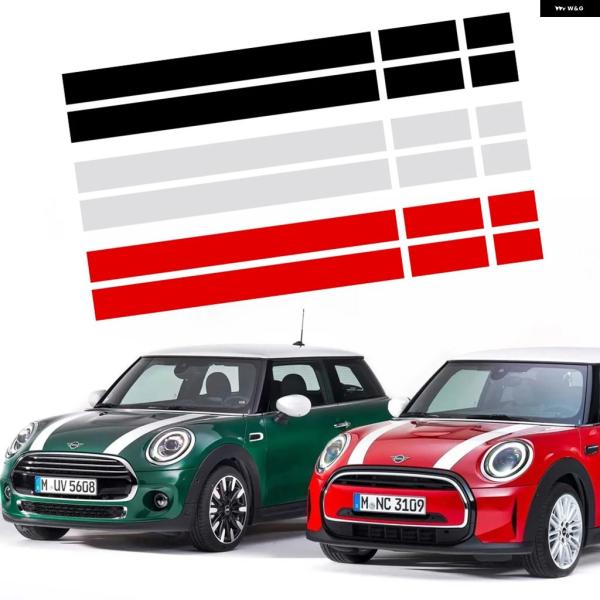 並行輸入品 MINI R50 R53 R56 黒白赤ビニール デカール ボンネット ストライプフード...