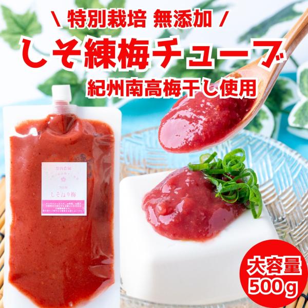 竹内農園 しそ練り梅 500g チューブ 塩分約20% ねり梅 練り梅 梅肉 特別栽培 紀州南高梅干...