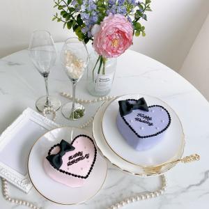 リボンデザイン バス用品　リボンミニケーキスタンド　4個セット ハート型黒リボンセンイルケーキ 4号｜12cm 2〜3名様向け｜センイル