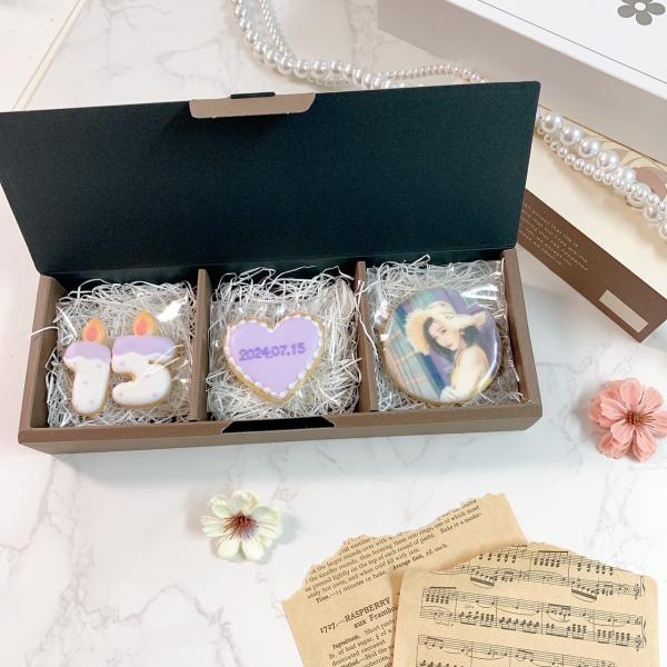 セレブレイト・クッキーBOX（プリントクッキー＋ハート型メッセージプレート＋キャンドルナンバークッキ...