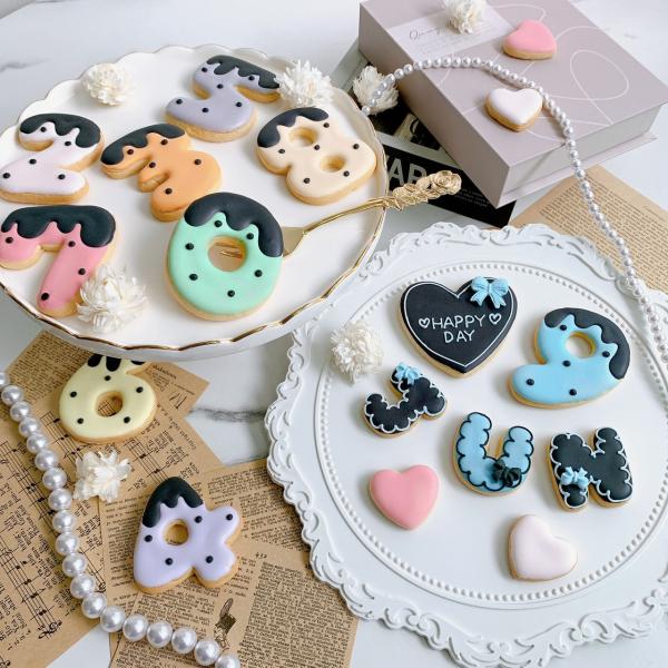 ダークカラーアイシングクッキーセット【アルファベットまたは数字：5枚】｜アイシングクッキー｜ギフト｜...