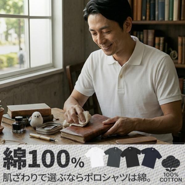 【3枚セット】コットンポロシャツ メンズ 半袖 綿100% 厚手 白 清潔感 ビジカジ オフィスカジ...