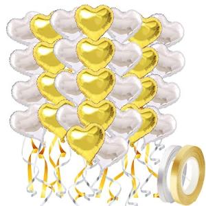 HIRAISM バルーン ハート アルミ 風船 大きい 46cm 30枚セット リボン付き