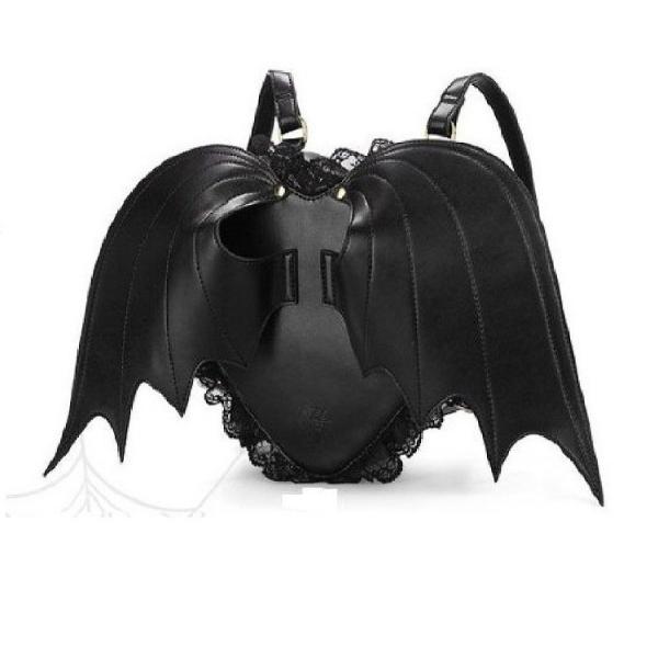 かわいい デビル コウモリ キュートなレースの羽根 ハート型 リュックサック 黒