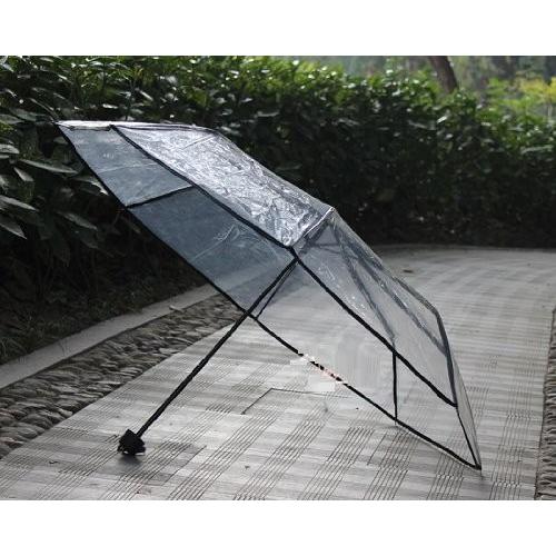 幅広い 風に強い 明るい 折り畳み 透明傘 傘 カサ (黒)