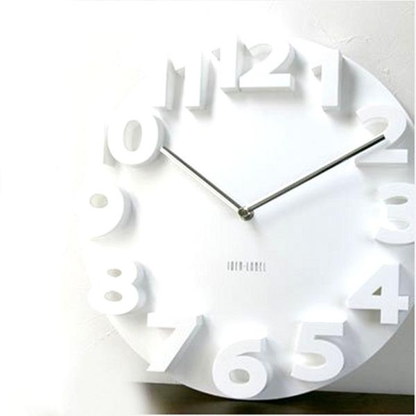3Ｄ 掛け時計 モダン デザイン 壁 (35cm 白) 立体 ウォールクロック 時計