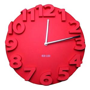 3Ｄ 立体 掛け時計 モダン デザイン ウォールクロック 壁 時計 (35cm 赤)｜rtrade123