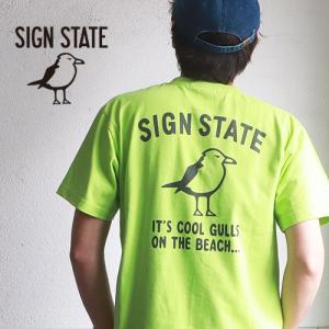 【クリックポスト可】SIGN STATE ヘビーボディ Cool Gulls バックプリント Tシャツ サインステート アメカジ サーフ｜rubbersoul
