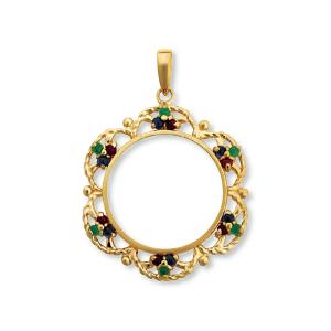 【1個売り】 コイン空枠パーツ 18金 イエローゴールド メイプルリーフ金貨1/4オンス専用 ペンダントトップ枠 ワッシャー止め式