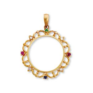 【1個売り】 コイン空枠パーツ 18金 イエローゴールド メイプルリーフ金貨1/4オンス専用 ペンダント枠 ワッシャー止め式 0.08ctダイヤ付