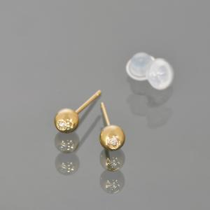 【バラ売り/1個】 ピアス 18金 イエローゴールド 天然ダイヤモンドのボールピアス 0.02ct 4.0mm玉｜K18YG 18k レディース メンズ｜rubby