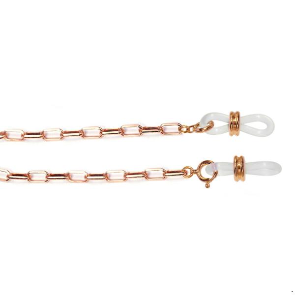 メガネチェーン 18金 ピンクゴールド 6面カットロングロールチェーン（Wドーナツ型） 幅3.0mm...