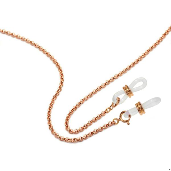 メガネチェーン 18金 ピンクゴールド ロールチェーン（Wドーナツ型） 幅1.9mm 長さ70cm ...