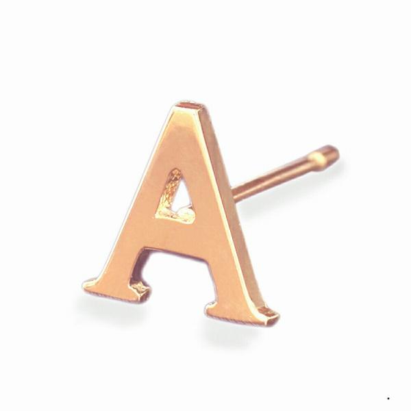 【バラ売り/1個】 ピアス 18金 ピンクゴールド A イニシャルのピアス アルファベット 文字｜K...