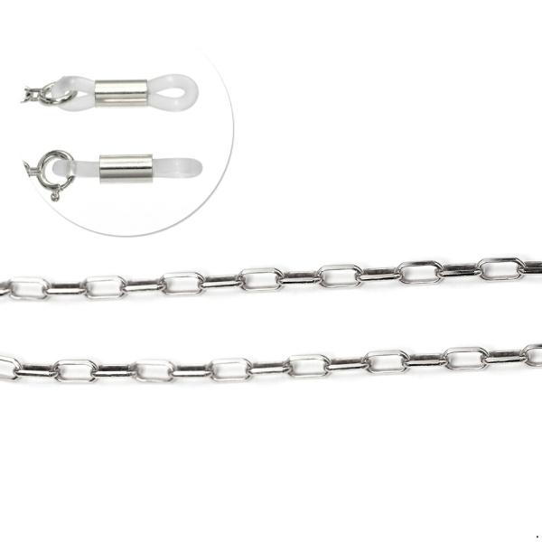 メガネチェーン 18金 ホワイトゴールド 6面カットロングロールチェーン（筒型） 幅2.6mm 長さ...