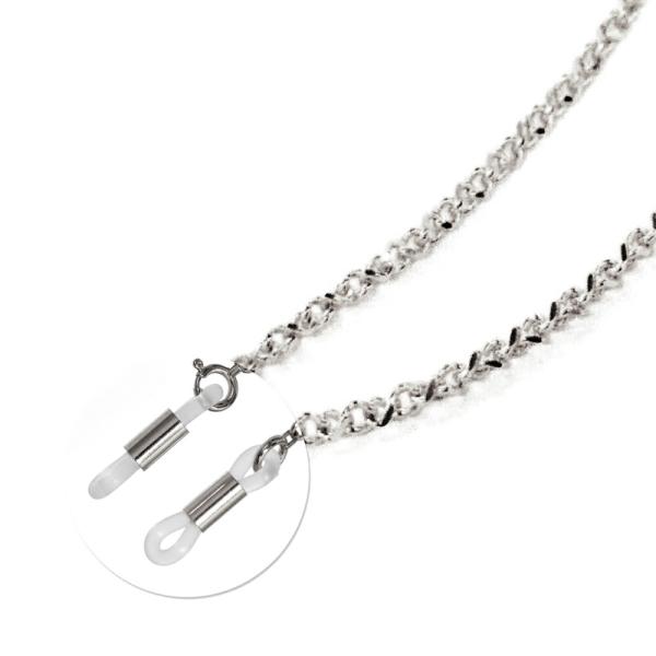 メガネチェーン 18金 ホワイトゴールド エルアールチェーン（筒型） 幅1.0mm 長さ70cm 眼...