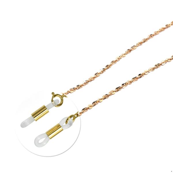 メガネチェーン 18金 イエローゴールド フェイクモザイクチェーン（筒型） 幅1.1mm 長さ70c...