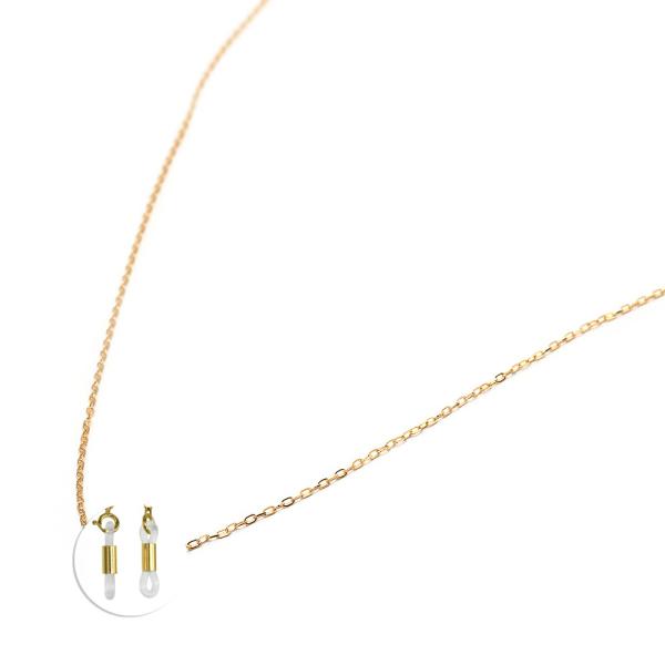 メガネチェーン 18金 イエローゴールド 2面カットフラットロング小豆チェーン（筒型） 幅1.1mm...