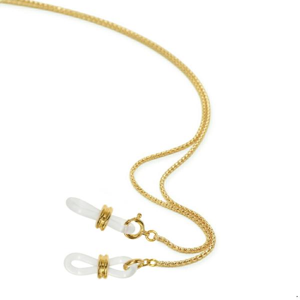 メガネチェーン 18金 イエローゴールド カットポンパチェーン（Wドーナツ型） 幅1.7mm 長さ7...