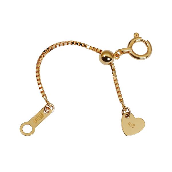 ネックレス用の延長アジャスター 18金 イエローゴールド スライド式（ハート） 幅0.8mm｜鎖 K...