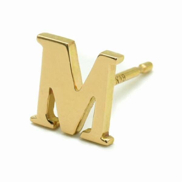 【バラ売り/1個】 ピアス 18金 イエローゴールド M イニシャルのピアス アルファベット 文字｜...