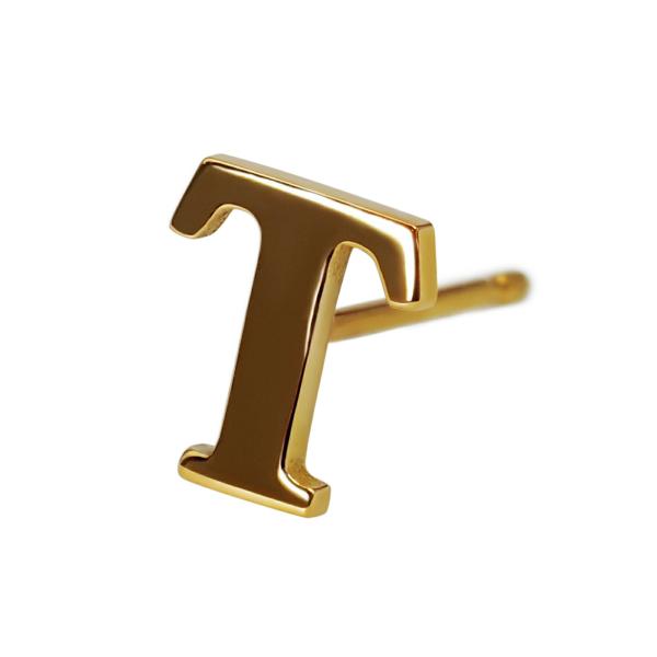 【バラ売り/1個】 ピアス 18金 イエローゴールド T イニシャルのピアス アルファベット 文字｜...