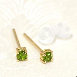 【バラ売り/1個】 ピアス 18金 イエローゴールド 天然石 ペリドットのスタッドピアス 直径3.0mm｜パワーストーン レディース メンズ｜rubby