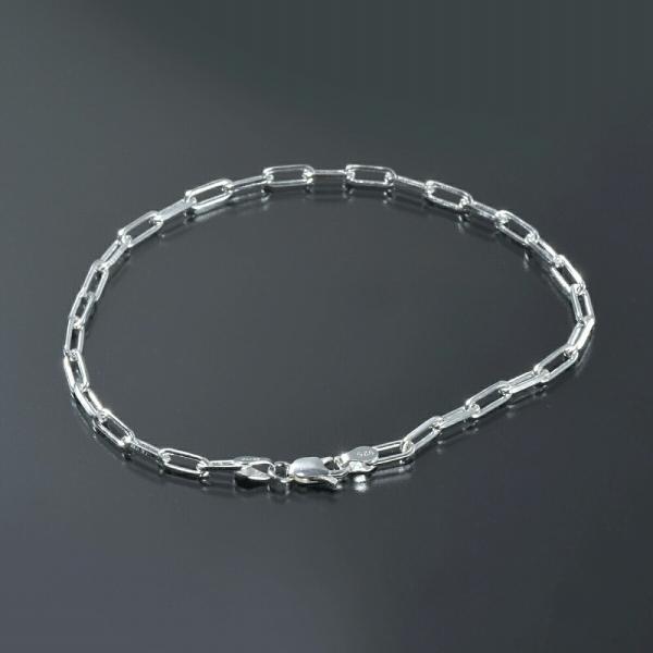 ブレスレット チェーン シルバー925 2面カットロング小豆チェーン 幅3.0mm 長さ18cm｜鎖...