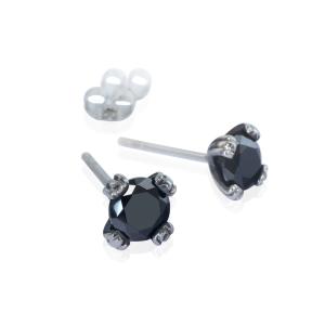 【バラ売り/1個】 ピアス サージカルステンレス 四本爪留めキュービックジルコニアのピアス 石：5.0mm 黒｜rubby