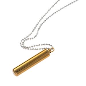 ペンダントトップ サージカルステンレス シンプルな筒型のネジ式ロケットペンダント 直径9.0mm 高さ47.0mm 金色 チェーン付属 ピルケース｜rubby