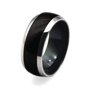 指輪 サージカルステンレス ブラックラインのシンプルな甲丸リング 黒 銀色｜rubby
