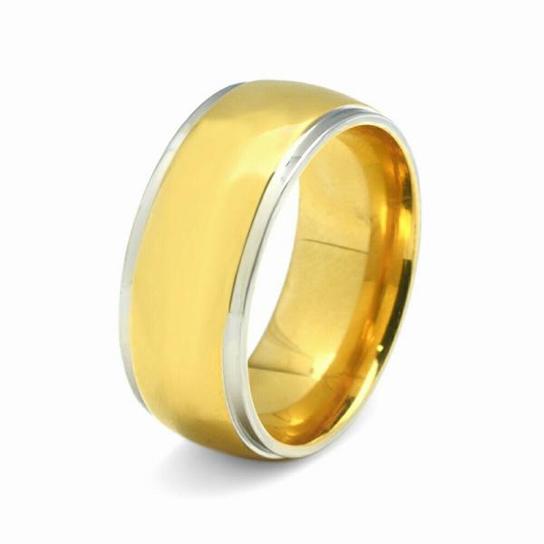 指輪 サージカルステンレス 両サイド挿し色の甲丸リング 幅8.0mm 金色 銀色