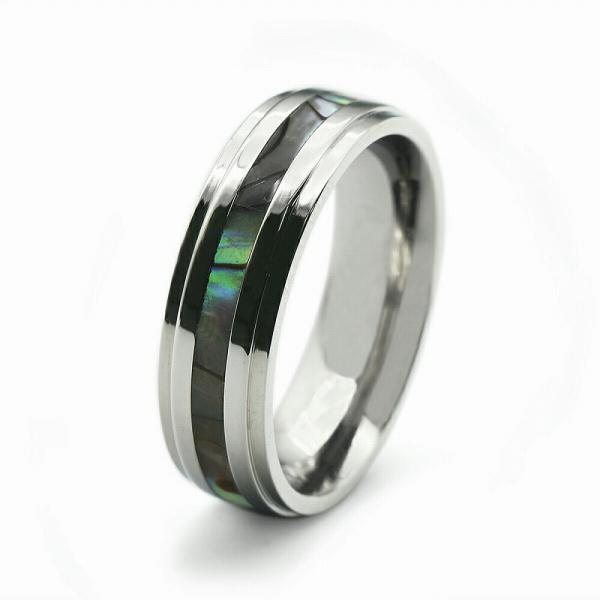 指輪 サージカルステンレス 天然の貝がぐるりとセットされたリング 銀色