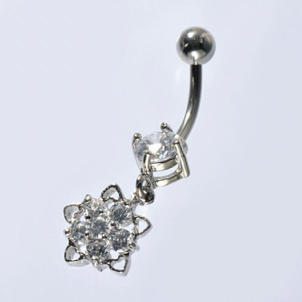 【バラ売り/1個】 ボディピアス サージカルステンレス バナナバーベル キュービックジルコニア フラ...