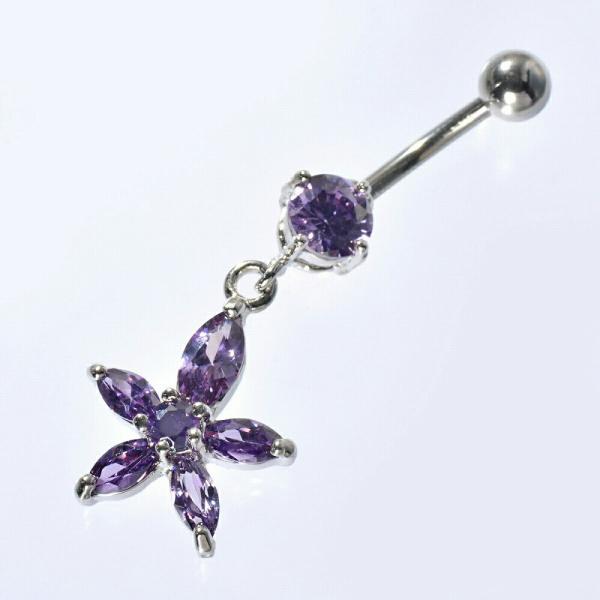 【バラ売り/1個】 ボディピアス サージカルステンレス バナナバーベル キュービックジルコニア フラ...