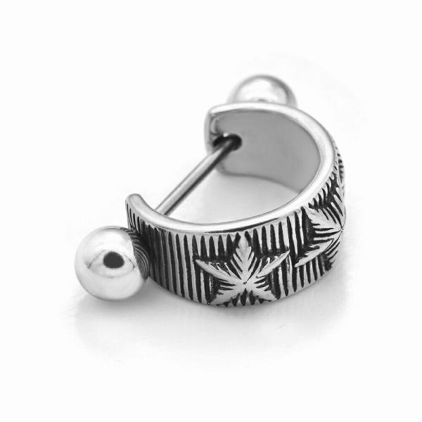 【バラ売り/1個】 ボディピアス サージカルステンレス ストレートバーベル ストライプ柄に星が並んだ...