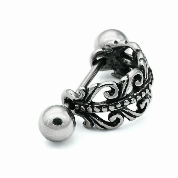 【バラ売り/1個】 ボディピアス サージカルステンレス ストレートバーベル アラベスク調透かし シー...