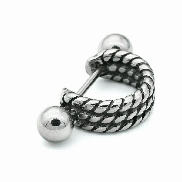 【バラ売り/1個】 ボディピアス ステンレス ストレートバーベル 束ねたロープデザイン シールドピア...