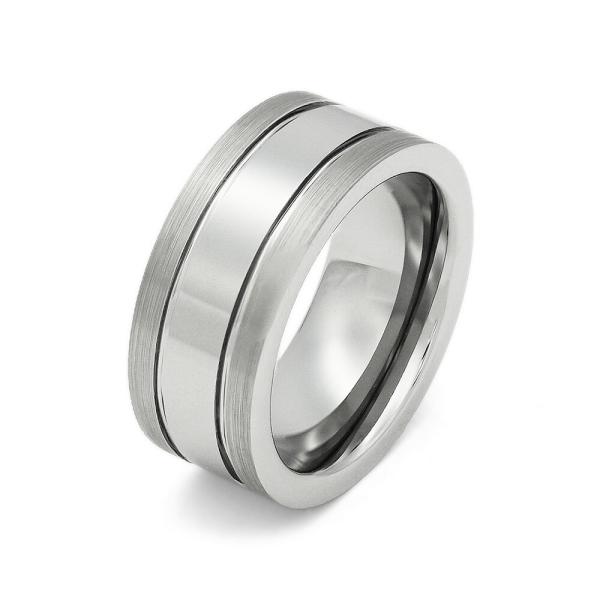 指輪 タングステン 両サイドラインマット加工のリング 幅8.0mm 銀色 シルバー｜Tungsten...