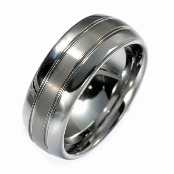 指輪 タングステン センターラインマット加工のスリーラインリング 幅8.0mm 銀色 シルバー｜Tu...