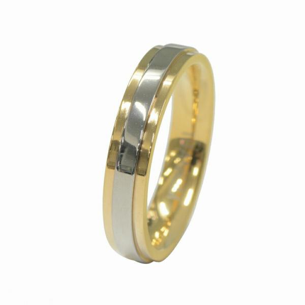 指輪 チタン センターラインシルバー×両サイド段付きのデザインリング 幅4.0mm 金色 銀色｜Ti...