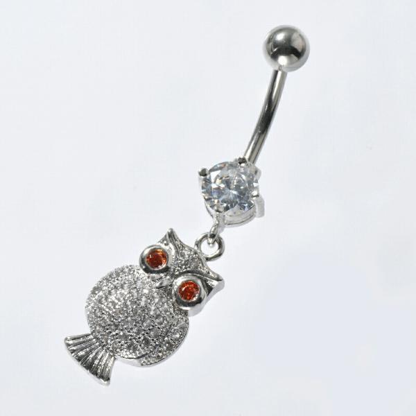 【バラ売り/1個】 ボディピアス チタン バナナバーベル ジルコニア×フクロウモチーフのボディピアス...