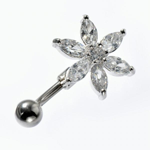 【バラ売り/1個】 ボディピアス チタン バナナバーベル ジルコニア×フラワーモチーフのボディピアス...