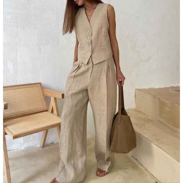 「商品大幅値下げ 在庫ある分だけ早い者勝ち」 セットアップ リネン ベスト パンツ 2点セット スー...