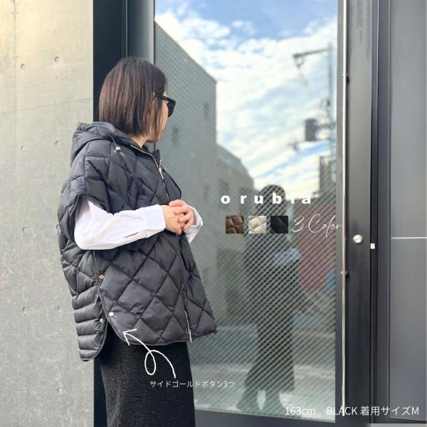 大人の品格を添える ダウンジャケット キルティング フード 半袖 ベスト ポンチョ ゴールドボタン ...