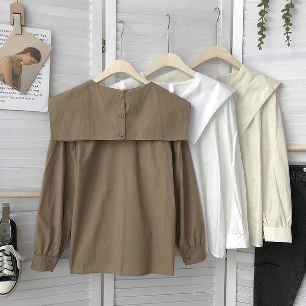 ブラウス ビックカラー セーラーカラ- 長袖 シャツ トップス 大きめ ラペル カジュアル