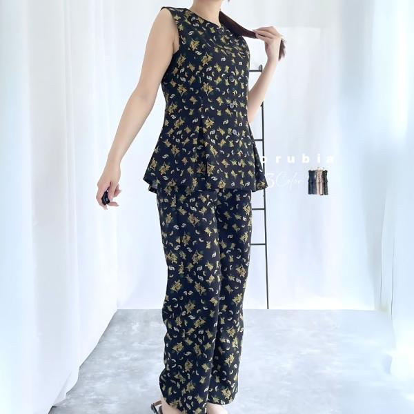 「商品大幅値下げ 在庫ある分だけ早い者勝ち」 セットアップ 花柄 ベスト パンツ プリーツ ハイウエ...