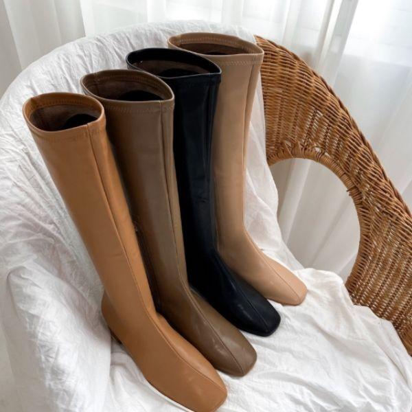 「商品大幅値下げ 在庫ある分だけ早い者勝ち」 ロングブーツ スクエアブーツ レザー サイドジッパー ...